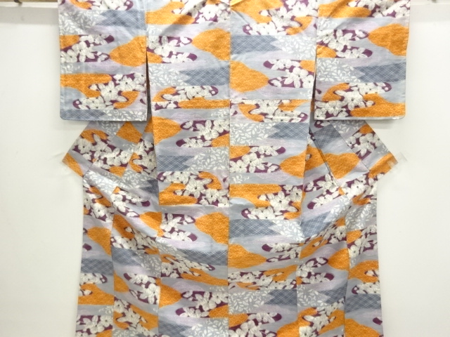 Hand-woven tsumugi SILK kimono with camellia pattern woven into the haze